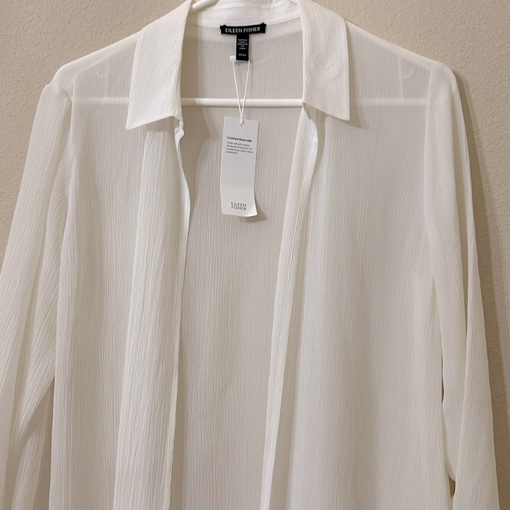 NWT Eileen Fisher Crinkled
Sheer Silk Classic Collar
Jacket - Picture 4 of 9